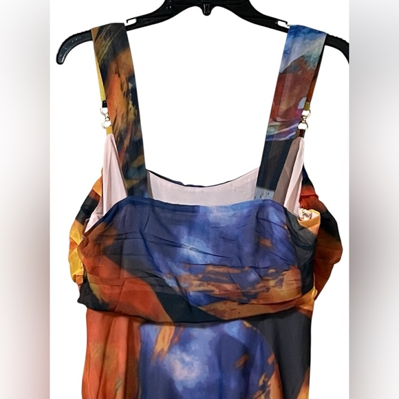 Hello Molly NWT silhouette sky midi maxi dress in orange yellow blue abstract - Picture 8 of 15